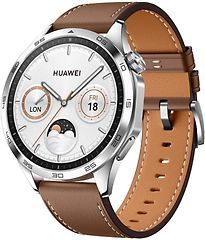 Huawei Watch GT 4 46 mm silber am Lederarmband braunA1