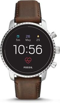 Fossil Explorist HR 45 mm silber am Lederarmband braun [Wi-Fi, 4. Generation]A1